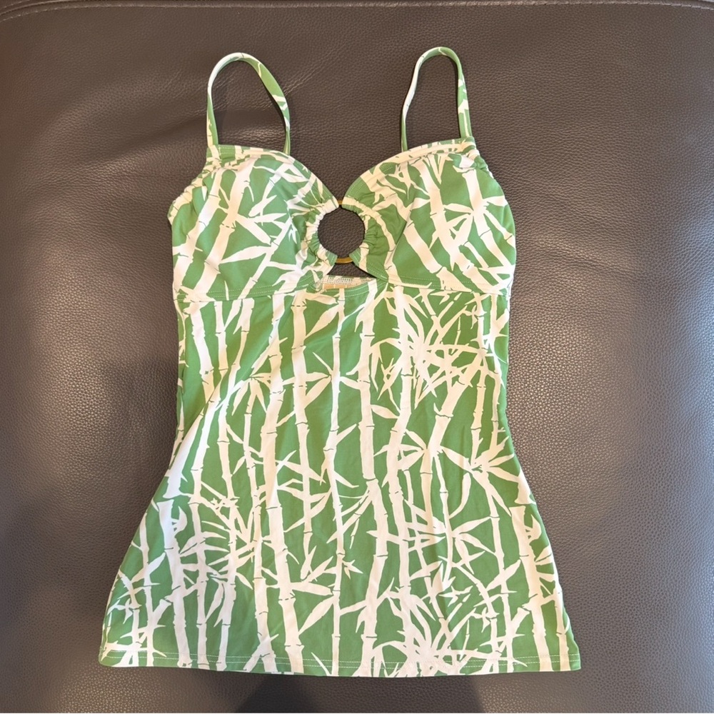 Michael Kors Green Bamboo Print Tankini Top Size 6